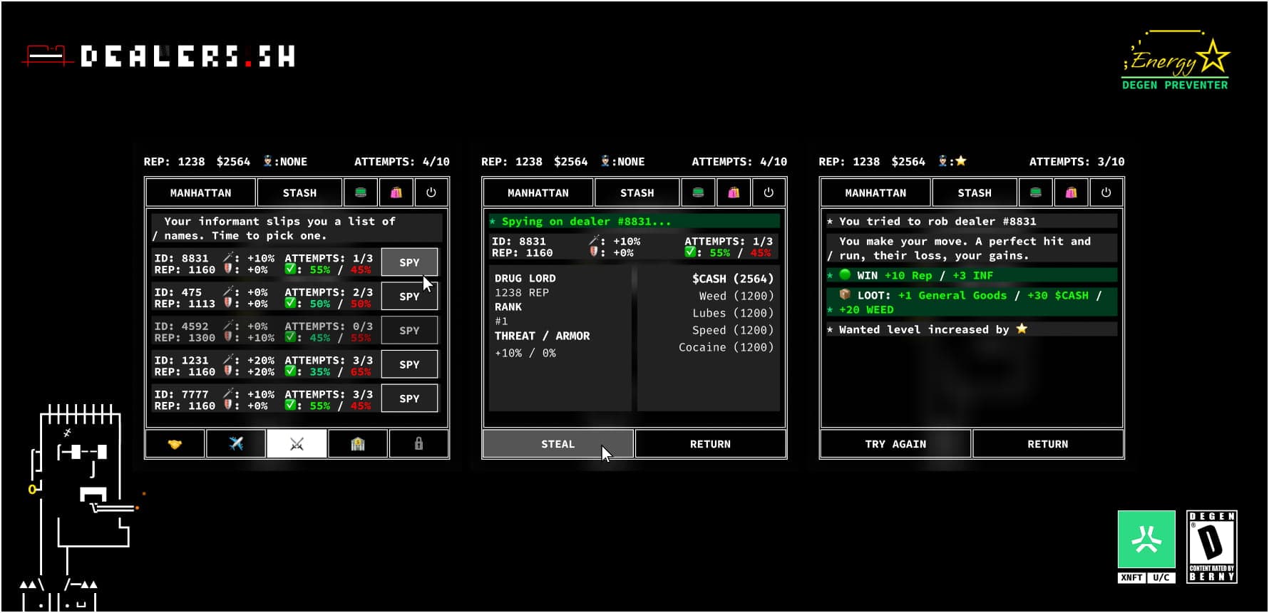 The Dealers.sh pvp game interface.